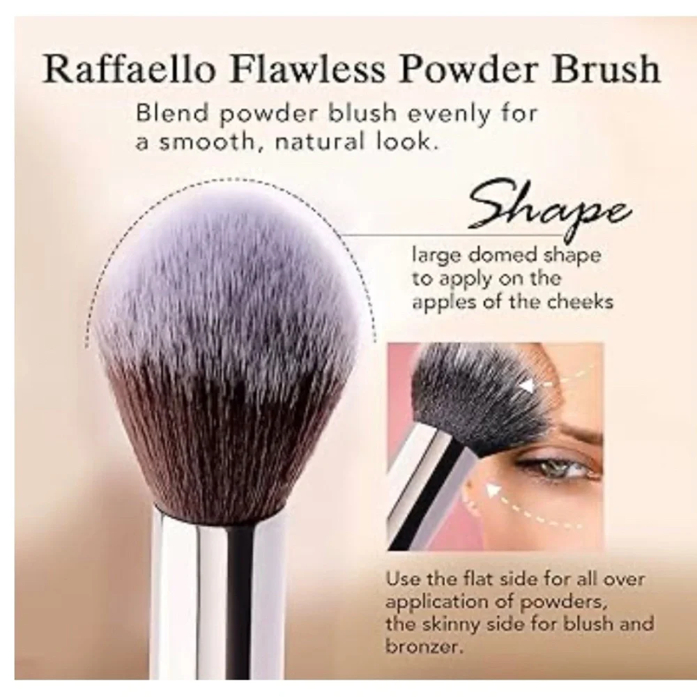 RAFFAELLO Flawless Powder Brush Black Handle Purple Bristles 8 inches